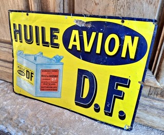 Huile DF AVION Tole Publicitaire Originale Original Sign. No Plaque Émaillée
