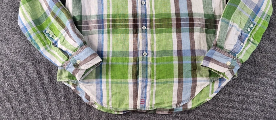 Canterbury Of New Zealand Linen Shirt Men M Grn/Multi Plaid Long Sleeve Roll Tab - Image 3 of 4