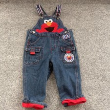 VTG Y2K Sesame Street ELMO Kidcore Blue Jean Denim Cargo Pocket Overall Baby 18M
