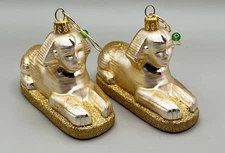 Pair of KURT S ADLER POLONAISE Egyptian Sphinx Mercury Glass Christmas Ornament