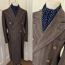 Business Wool Men's Long Tweed Herringbone Overcoat Double Breasted Outdoor Coat