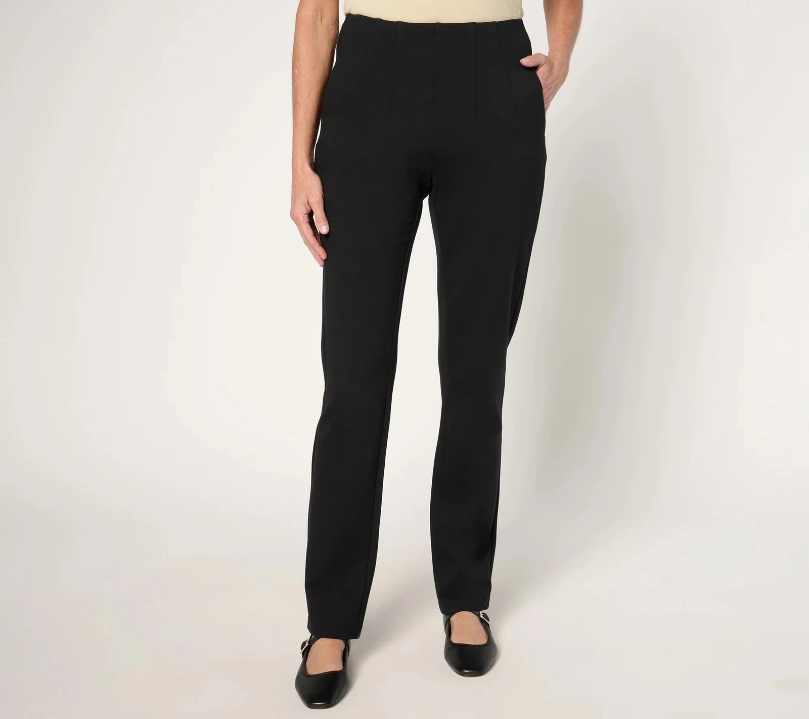 Belle by Kim Gravel Regular Ponte Hollywood Waist Full Length Pants Black 16 New