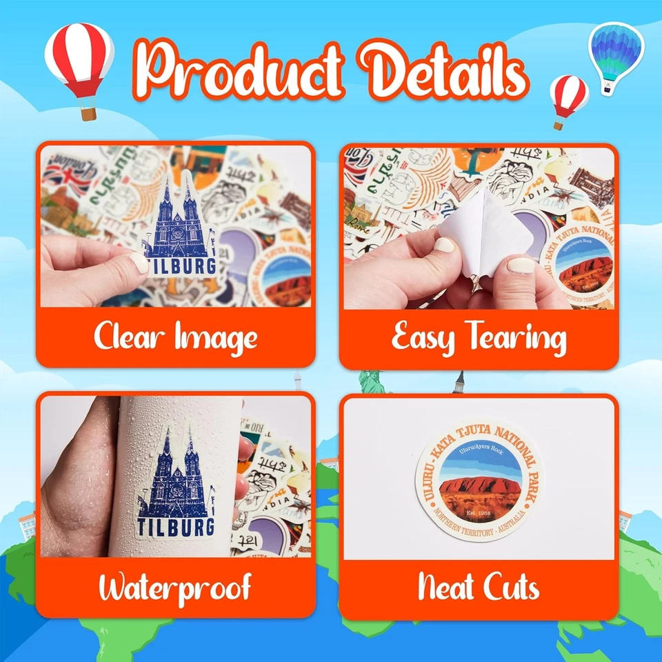 Набор стикеров World Featured Architecture, 100 шт. водонепроницаемые дорожные - ПВХ-028  - Изображение 3 из 4