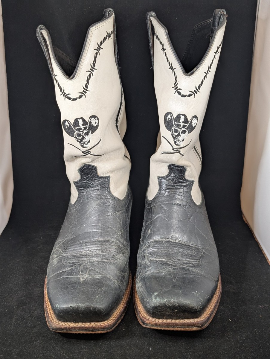 Twisted X Skull Embroidery Black w/White Shaft Cutter Toe Cowboy