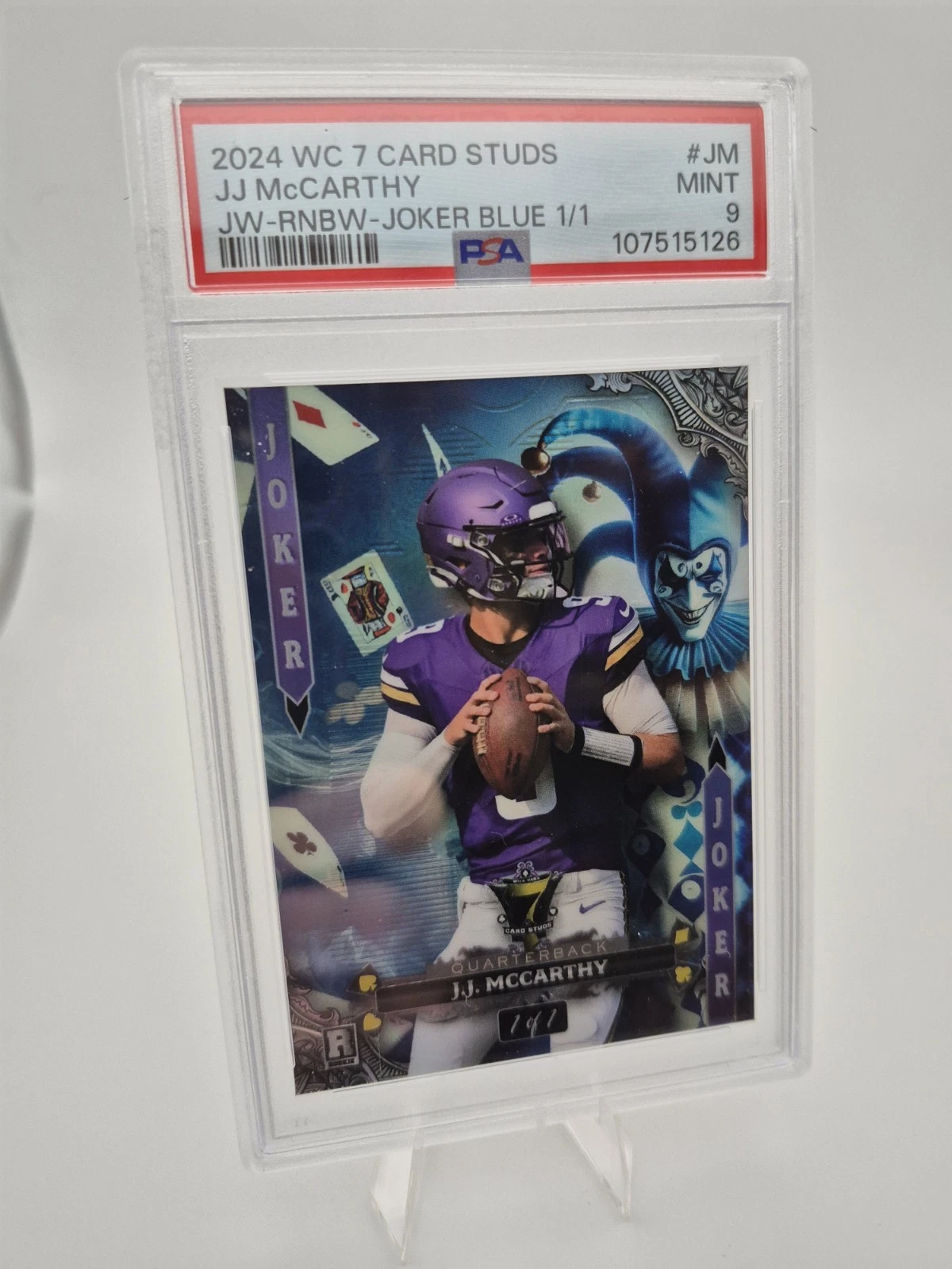 JJ McCarthy Wild Card 7 Card Studs Hobby Jokers Wild #JM Rainbow Foil-Joker Blue 1/1