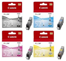 Genuine Canon CLI-521BK, CLI-521C, CLI-521M, CLI-521Y 9ml Ink Cartridges FullSet