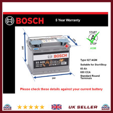 AGM Battery fits VW UP FOX T-ROC TIGUAN ARTEON Stop Start Bosch 027 AGM