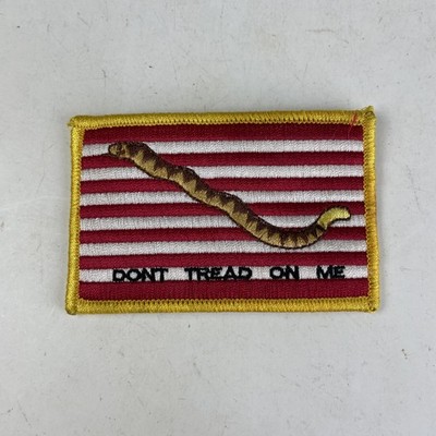 Don't Tread on Me Red White Flag Copperhead Snake with gold color trim Patch