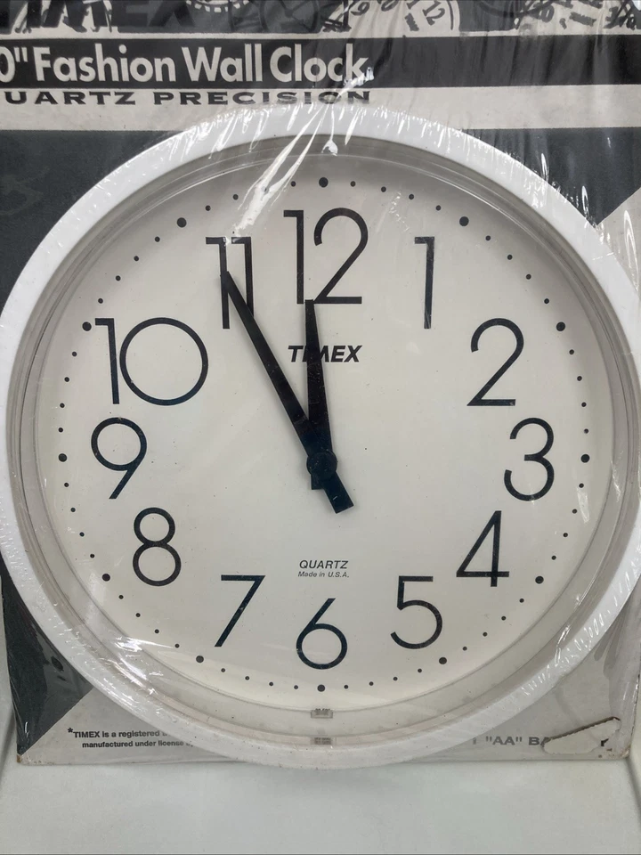 Reloj de Pared Timex Vintage Cuarzo Precisión, Moda 10” Blanco Nuevo de Lote Antiguo Sellado - LEER Foto 2 de 4