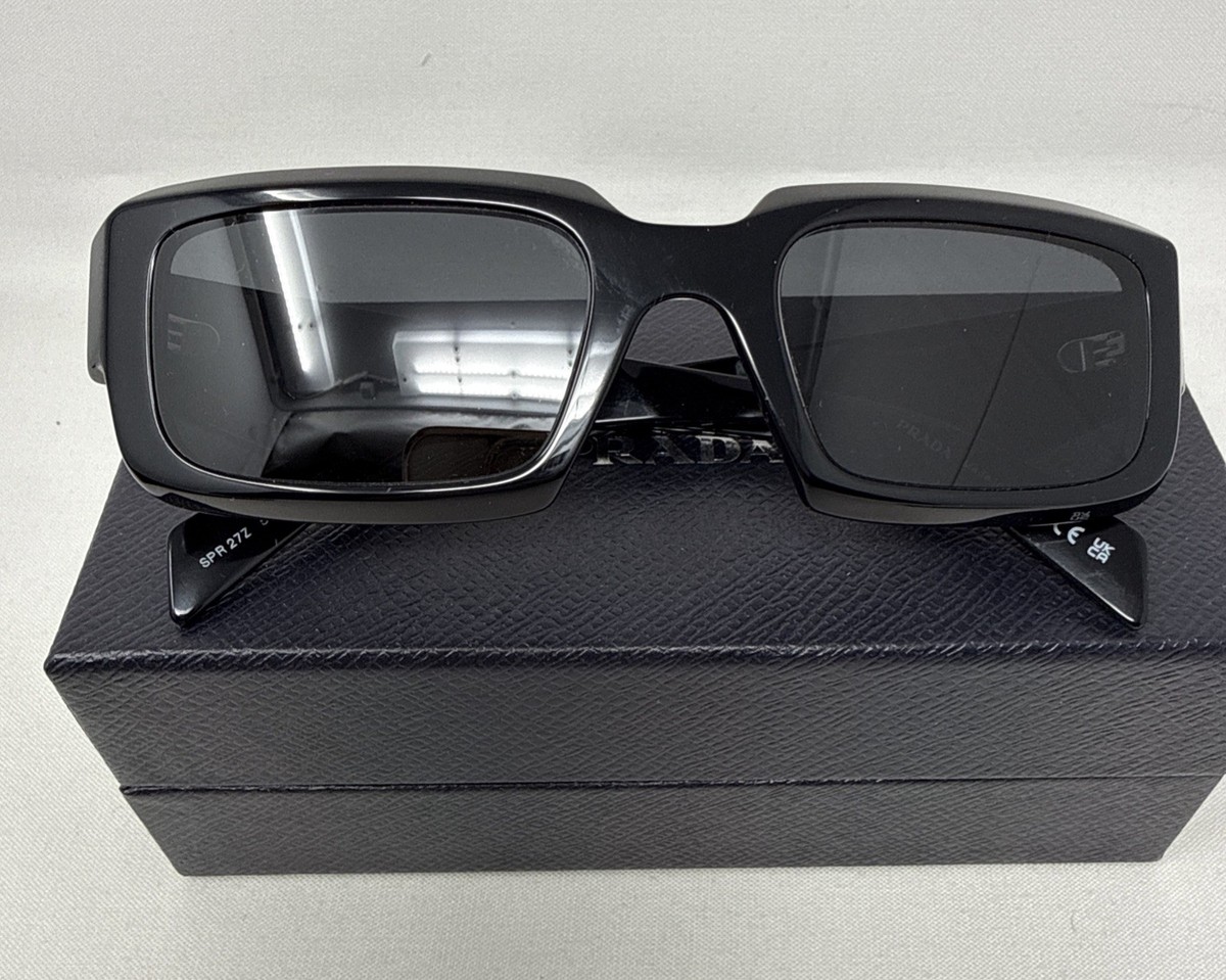 Prada Symbole Black Square Designer Sunglasses Dark Grey Lenses
