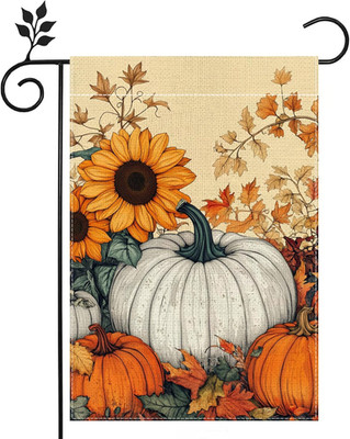 Fall Pumpkin Garden Flag for outside 12X18 Inch Double Sided Burlap Autumn Thank