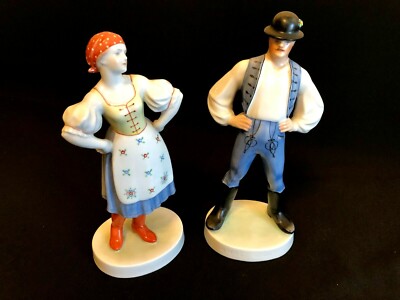 HEREND PORCELAIN HANDPAINTED GIRL AND BOY PAIR FIGURINE