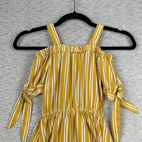 Lily Bleu Dress Girls 7 Sun Dress Yellow White Stripe Tie Sleeve Elastic Waist - Picture 8 of 13