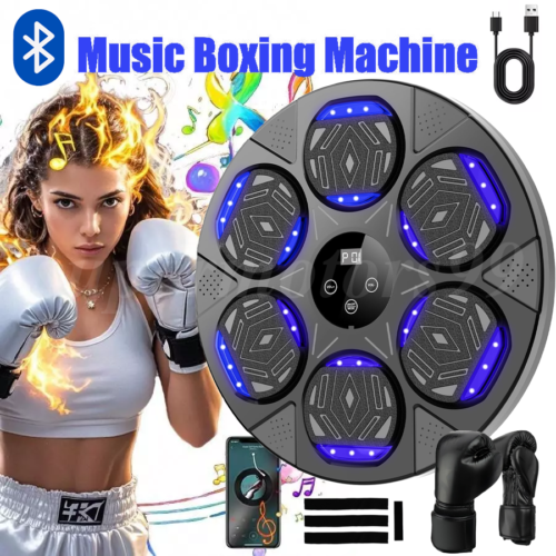 Smart Music Boxing Machine w/Gloves Wall Mounted Bluetooth Adjustable Height LED