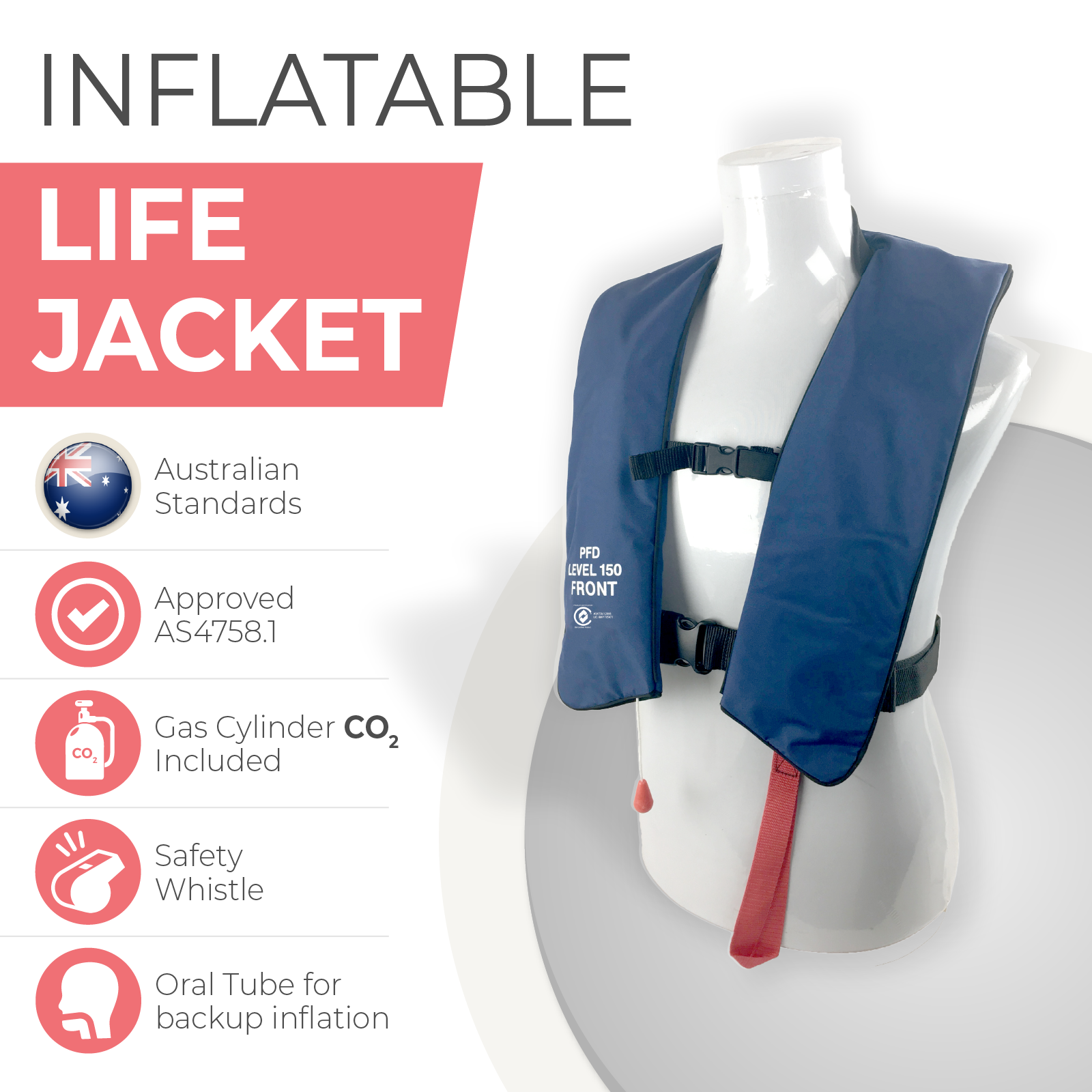 2pcs ADULT Inflatable Life Jacket PFD Type 1 Yoke Manual LifeJackets