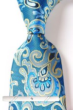Classic Floral Paisley Blue Silver JACQUARD WOVEN 100 Silk Men's Necktie Tie