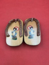 Original 1920 s - 1930 s Japanese Geisha Wooden Sandals; Hand Painted; Pair