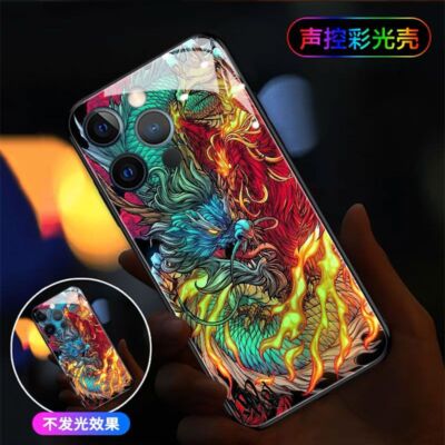 Induction Dragon LED Light-up Glass Phone Case Cover for iPhone 16 14 15 Pro Max