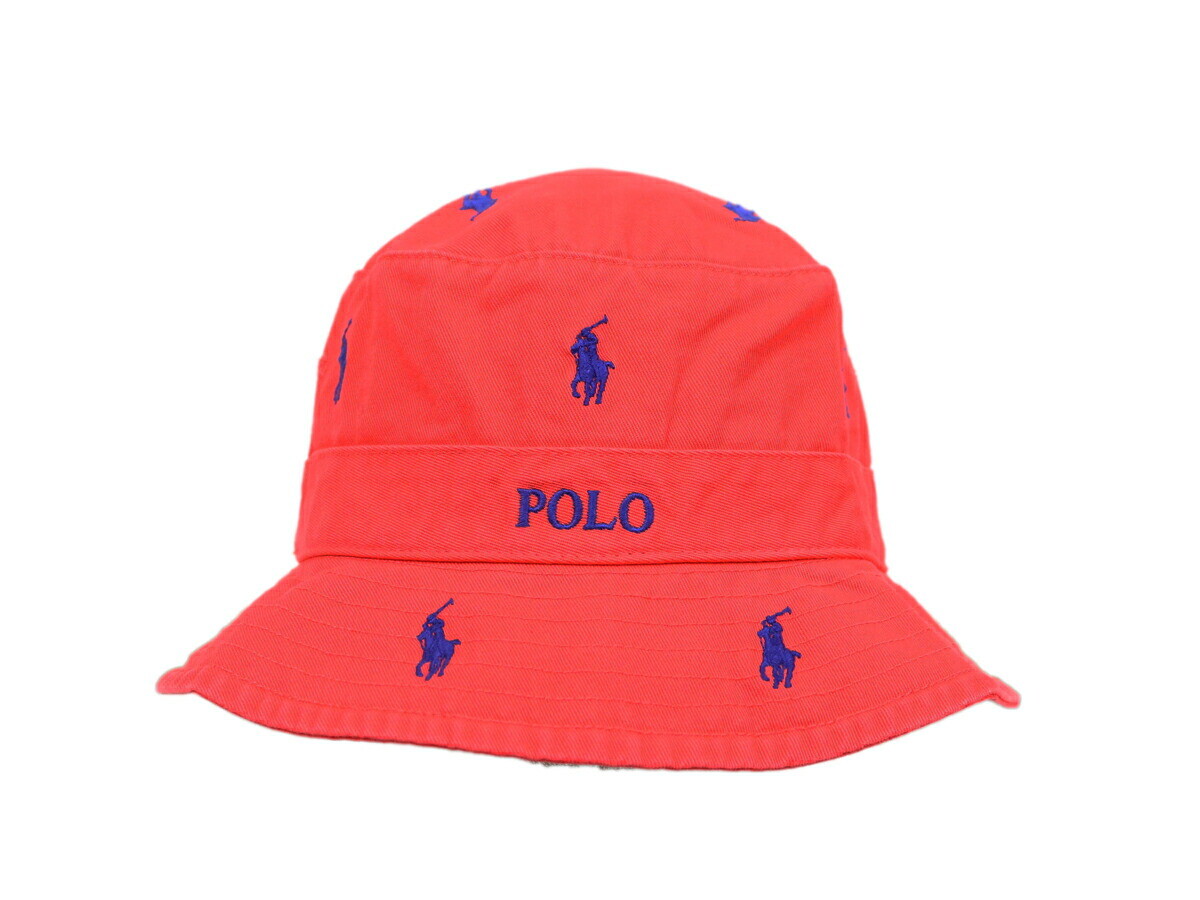 Cappello Polo Ralph Lauren Multi Pony Safari Bucket Cap Rosso Chiaro con Pony Blu