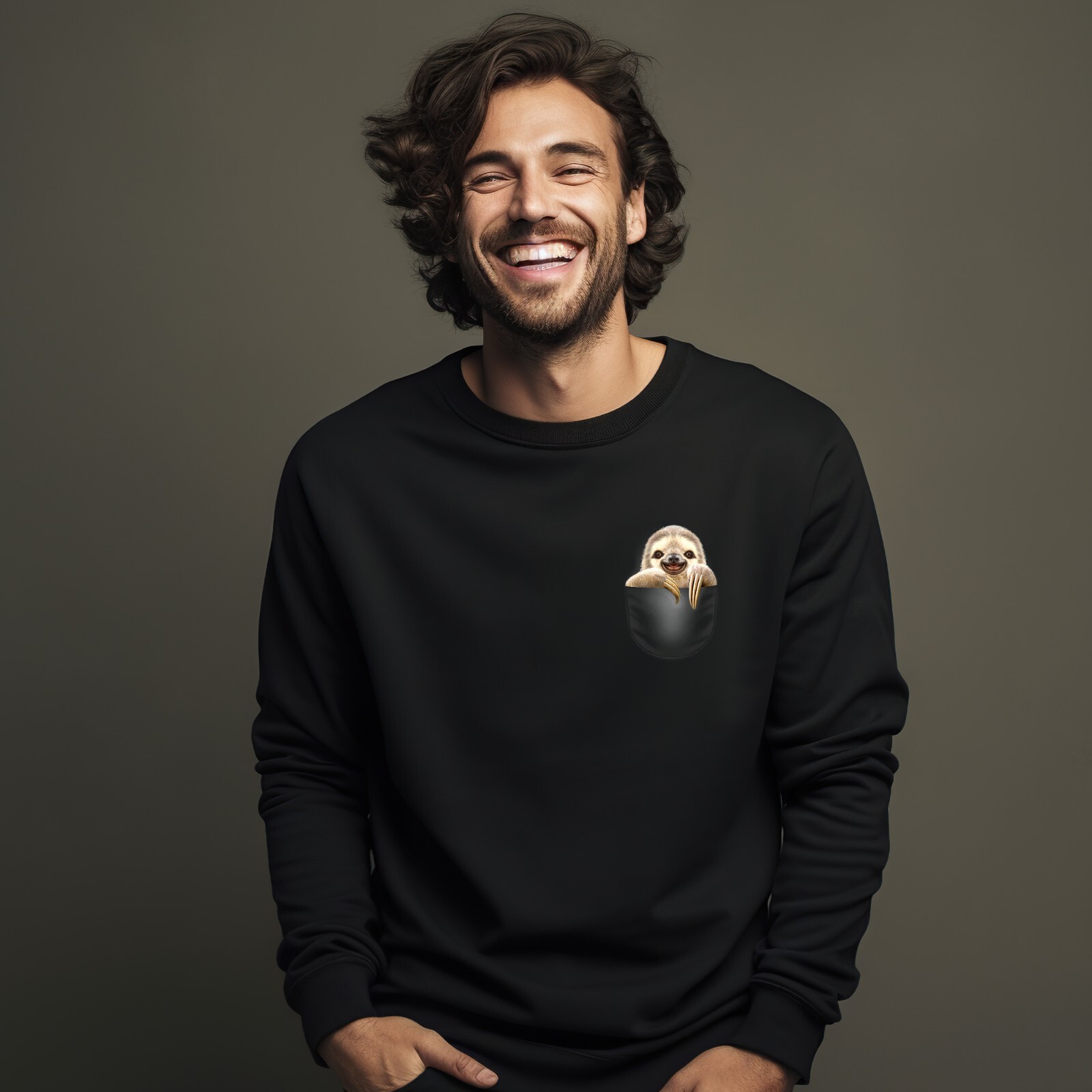 Sudadera Hombre Color Negro, POCKET SLOTH
