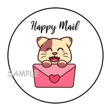 30 CUTE CAT KITTEN HAPPY MAIL ENVELOPE SEALS LABELS STICKERS 1.5" ROUND GIFTS