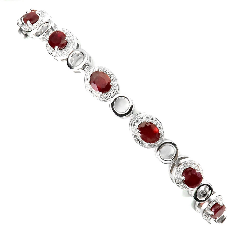 925 Sterling Silver Bracelet Oval Ruby 5x4mm Natural Gemstone Jewelry 7.5in - Image 2 of 4