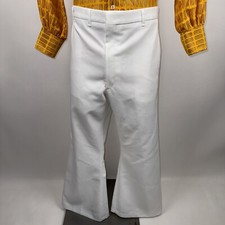 Vtg Bell Bottom Pants Mens 36 27 Disco White Polyester Wide Flare Leg 60s 70s