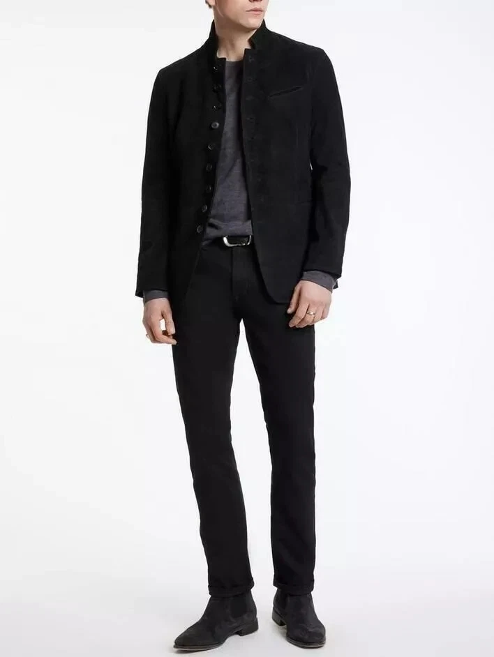 Stylish Men's Black Leather Suede Blazer Pure Lambskin Leather Slim Fit Blazer