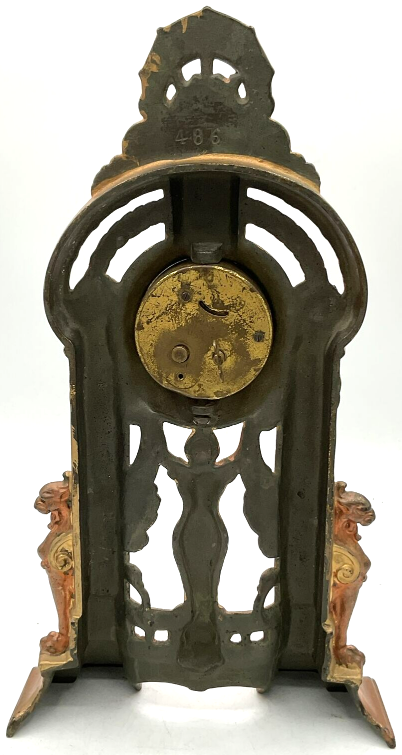 Vintage Ornate Cast Iron Mantle Clock Parlour Copper Color Victorian