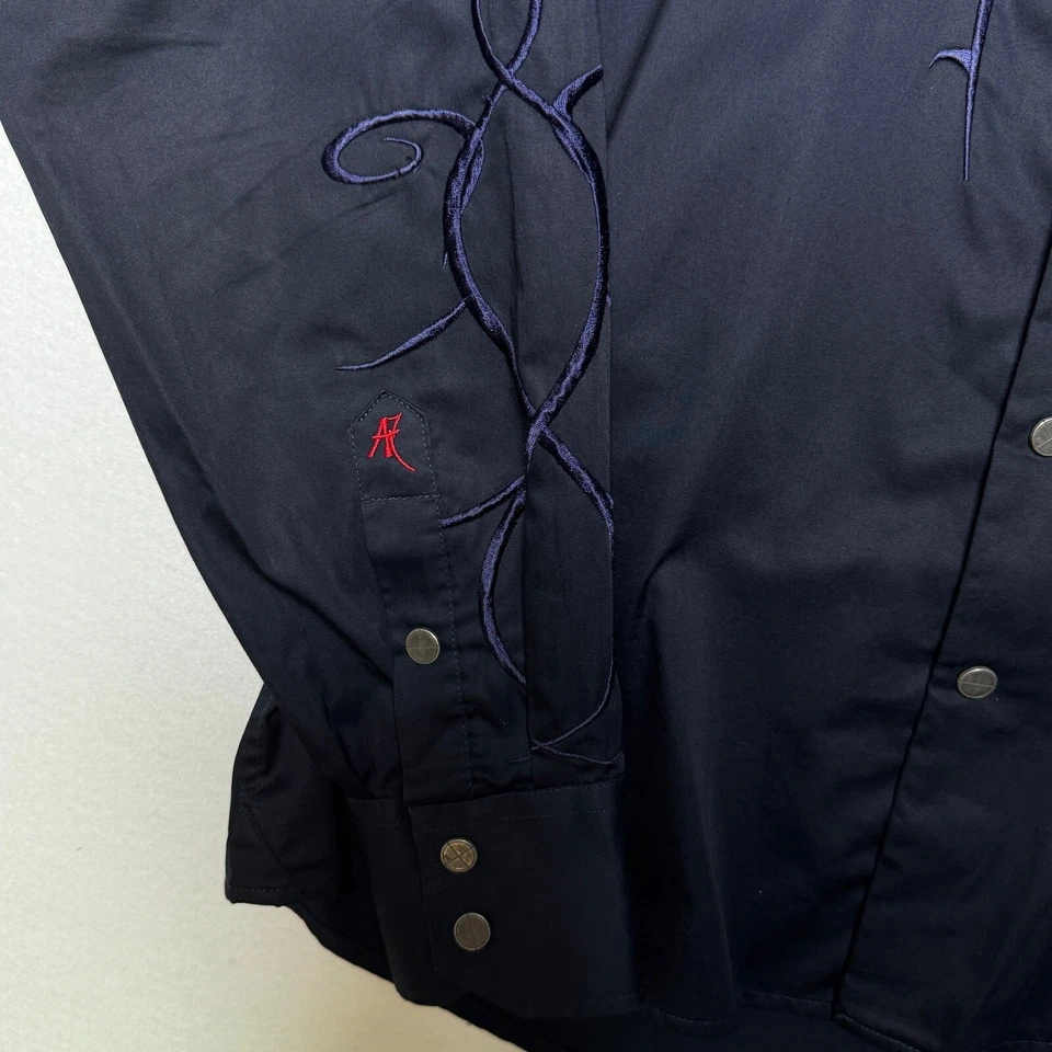 Camisa Para Hombres XL Gótica Occidental Botón a Presión Bordada Ropa de Bar Estilo Rocker Foto 3 de 4