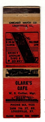 CLARK'S CAFE matchbook matchcover - LOUISVILLE, KENTUCKY