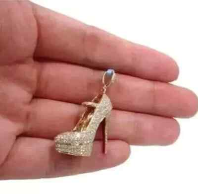 High Heel Shoes Pendant 2Ct Round Cut Lab Created Diamond 14K Yellow Gold Plated