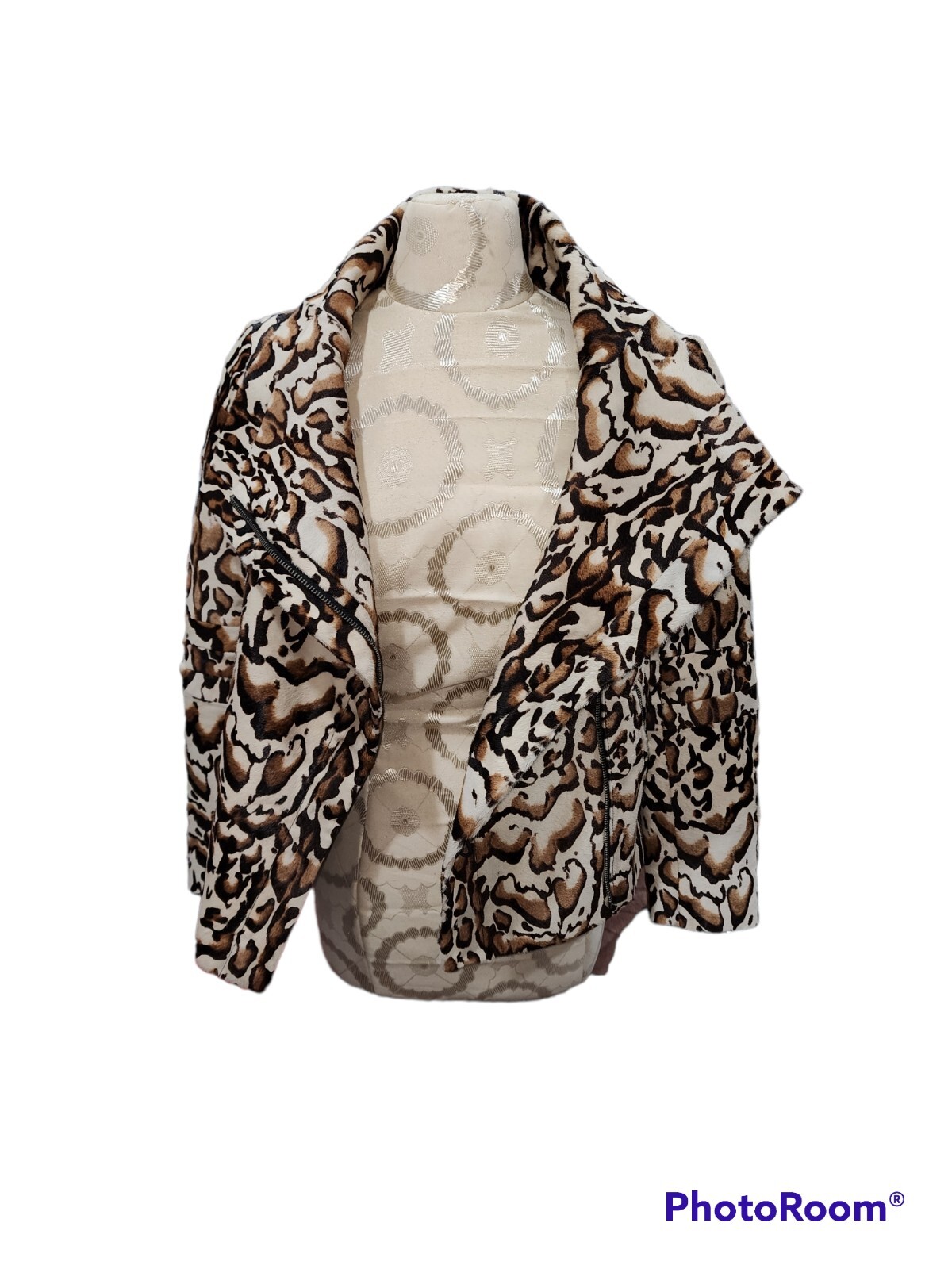 Giacca da moto Diane Von Fustenberg Marvelo stampa pony capelli di vitello taglia 0