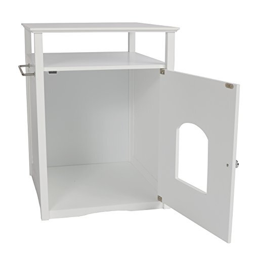 Cat Washroom Litter Box Cover/Night Stand Pet House, Glossy White