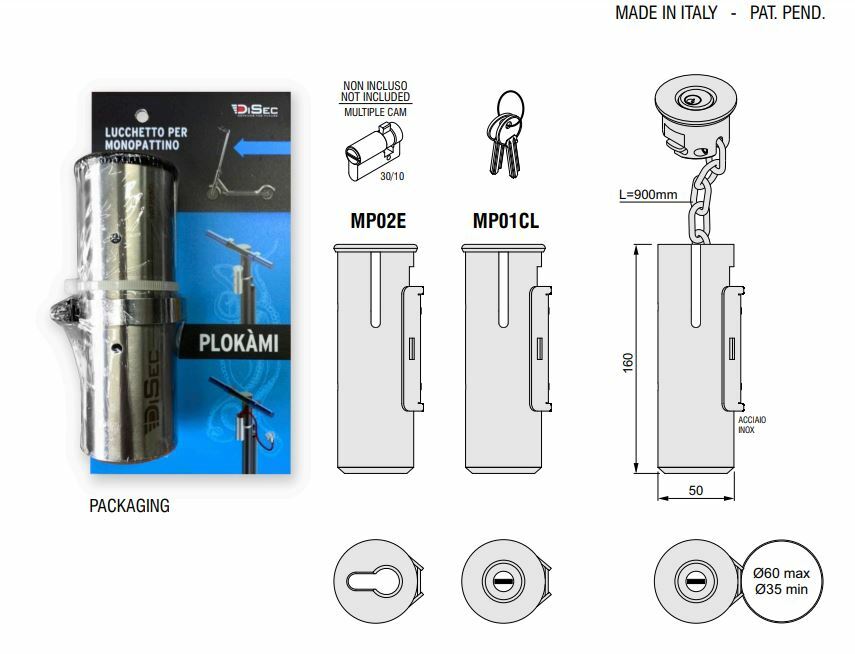 ANTIFURTO PER MONOPATTINO ELETTRICO LUCCHETTO DISEC PLOKAMI foto 6