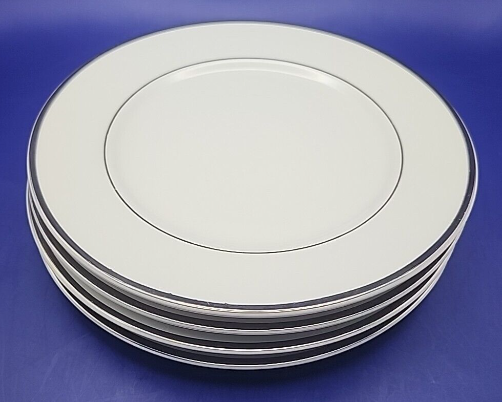 4 Towle Salad /Dessert Plate TOW2 White with Silver Trim. 7 1/2