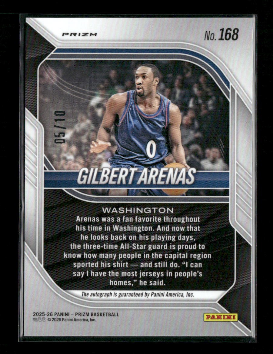 2025-26 Prizm Gilbert Arenas Auto True Gold #/10 #168 view 2