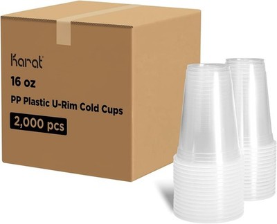Karat 16oz PP Plastic U-Rim Cold Cups (95mm) - 2,000 ct, C1011 (Karat)