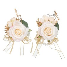 Wrist Corsage and Boutonnieres Set, Artificial Flowers for Wedding, Champagne