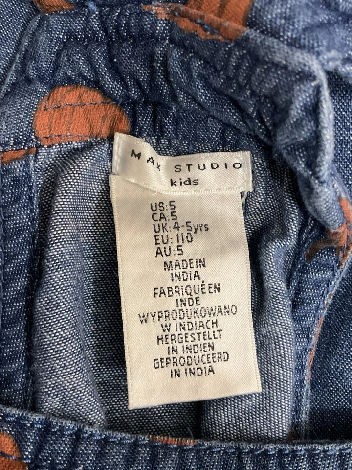 Max Studio Kids Denim Pumpkin Overall Dress 5 Blue Fall Halloween Cottagecore - Image 4 of 4