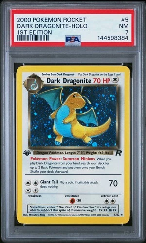 2000 POKEMON ROCKET 1ST EDITION #5 DARK DRAGONITE-HOLO PSA 7