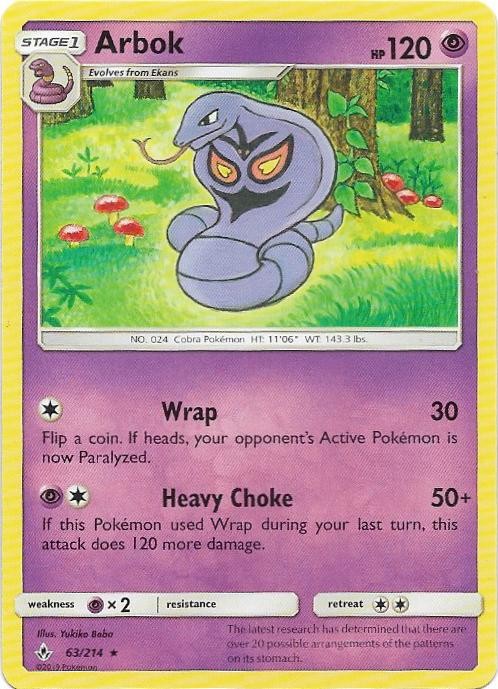 Arbok 63/214 Rare Unbroken Bonds Pokemon Near Mint