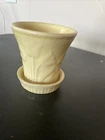 Vintage Yellow USA Pottery Small Planter with Attached Underplate Tulip Design