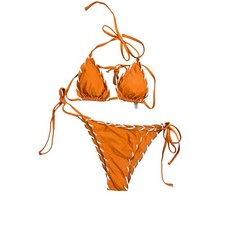 Zaful Bikini Set Womens US 6 Orange Triangle Tie Side Two Piece Swimwear