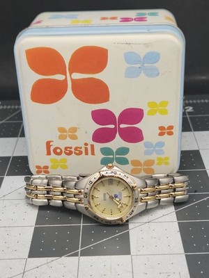 Fossil PR-5201 Womens Watch Stainless Steel Two Tone Lume Date w/ Case