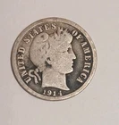 1914  D Barber Dime - Very Good 90% Silver - Free Shipping