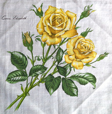 VINTAGE FEINES BAUMWOLL-RASENTUCH QUEEN ELIZABETH ROSE HAND ~ GEROLLTER SAUM 12 ZOLL