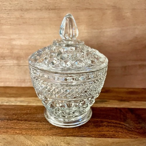 Vintage Anchor Hocking Wexford Footed Sugar Bowl with Lid Candy Dish Glass Decor