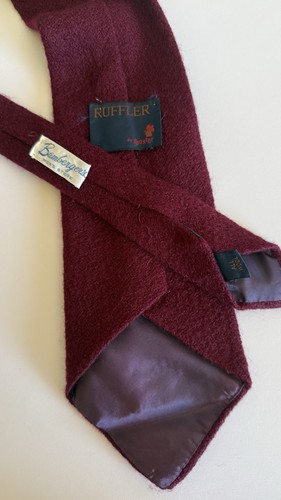 Vintage 1960s Rooster Ruffler Solid Burgundy Wool Necktie Bamberger's⁠