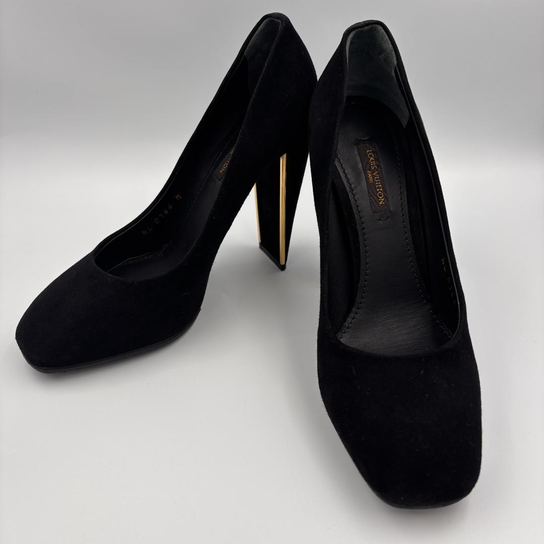 LOUIS VUITTON Suede Heel Pumps Black EU 36.5 135323K Authentic